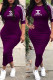 Purple Fashion Casual Print Patchwork O Neck One Step Skirt Dresses