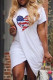 White Fashion Casual Print Patchwork Asymmetrical O Neck Short Sleeve Dress