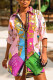 Multicolor Fashion Print Long Sleeve Shirt Dress