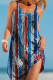 Blue Gray Fashion Casual Print Basic O Neck Vest Dress