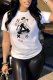 White Fashion Street Print Patchwork Letter O Neck T-Shirts