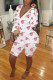 Pink Sexy Print V Neck Regular Rompers