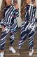 Black Fashion Casual Print Basic O Neck Long Sleeve Two Pieces