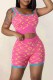Pink Fashion Street Print Patchwork U Neck Sleeveless Two Pieces