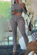 Black And White Casual Print Patchwork Half A Turtleneck Long Sleeve Two Pieces