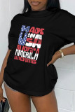 Black Fashion Casual Letter Print Basic O Neck T-Shirts