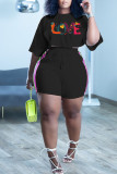 Orange Casual Print O Neck Short Sleeve Two Pieces