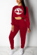 Wine Red Sportswear Print Hooded Collar Long Sleeve Two Pieces