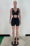 Pink Fashion Sexy Solid Patchwork V Neck Sleeveless Two Pieces