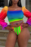 Colour Fashion Sexy Gradual Change Print Bandage Swimwears (With Paddings)