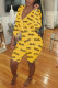 Yellow Sexy Print V Neck Regular Rompers