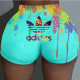 Blue Fashion Casual Letter Print Basic Skinny Mid Waist Shorts