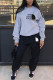Grey Sportswear Print O Neck Long Sleeve Two Pieces