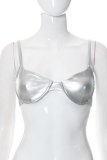 Silver Sexy Solid Patchwork Swimwears