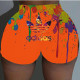 Orange Fashion Casual Letter Print Basic Skinny Mid Waist Shorts