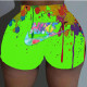 Green Fashion Casual Print Basic Skinny Mid Waist Shorts