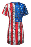 Red Casual Print Patchwork V Neck Straight Dresses