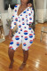 Blue Pink Sexy Print V Neck Regular Rompers