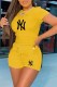 Yellow Fashion Casual Print Letter O Neck Short Sleeve Two Pieces