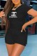 Black Fashion Casual Print Letter O Neck Short Sleeve Two Pieces