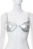Silver Sexy Solid Patchwork Swimwears