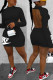 Black Fashion Sexy Regular Sleeve Long Sleeve Half A Turtleneck Mini Letter Embroidery Dresses
