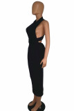 Black Sexy Solid Patchwork Backless One Step Skirt Dresses