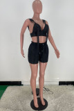Pink Fashion Sexy Solid Patchwork V Neck Sleeveless Two Pieces