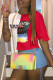 Red Casual Street Print Patchwork Asymmetrical O Neck T-Shirts