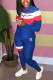Blue Fashion Casual Patchwork Embroidered Hooded Collar Long Sleeve Two Pieces