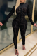 Black Casual Print Patchwork Half A Turtleneck Skinny Jumpsuits