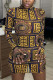 Black Celebrities Print O Neck Pencil Skirt Dresses