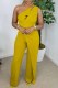 Yellow Fashion Street Print Patchwork One Shoulder Jumpsuits