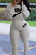 Grey Fashion Casual Letter Print Basic O Neck Long Sleeve Two Pieces