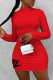 Red Casual Print Hollowed Out Patchwork Half A Turtleneck Pencil Skirt Dresses