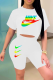 White Casual Print Patchwork O Neck Half Sleeve Two Pieces