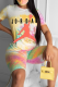 Pink Casual Patchwork Tie-dye Letter O Neck Short Sleeve Two Pieces