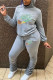 Grey Fashion Casual Print Basic Hooded Collar Long Sleeve Two Pieces