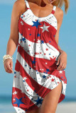 Blue Red Fashion Casual Print Basic O Neck Vest Dress