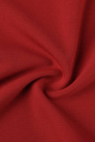 Red Sexy Solid Hollowed Out Patchwork Asymmetrical Halter Sleeveless Two Pieces