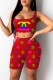Red Fashion Casual Print Letter U Neck Sleeveless Two Pieces