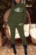 Army Green Street Print Letter Turtleneck Long Sleeve Two Pieces