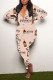 Apricot Casual Daily Print V Neck Regular Jumpsuits