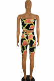 Orange Sexy Print Patchwork Strapless Sleeveless Two Pieces