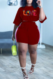 Orange Casual Print O Neck Short Sleeve Two Pieces