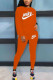 Orange Fashion Casual Letter Print Basic O Neck Long Sleeve Two Pieces