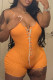 Orange Sexy Solid Bandage Patchwork Spaghetti Strap Skinny Rompers