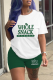 White Green Casual Print Patchwork O Neck Short Sleeve Two Pieces