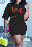 Orange Casual Print O Neck Short Sleeve Two Pieces