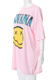 Pink Casual Print Patchwork O Neck Straight Dresses